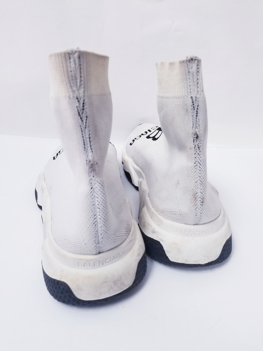 Balenciaga White and Black Logo Stretch-Knit Sock Sneakers - Picture 6 of 10